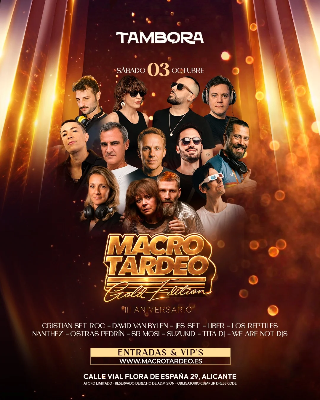Cartel Macro Tardeo III Aniversario Gold Edition, 3 de octubre de 2026 en Tambora